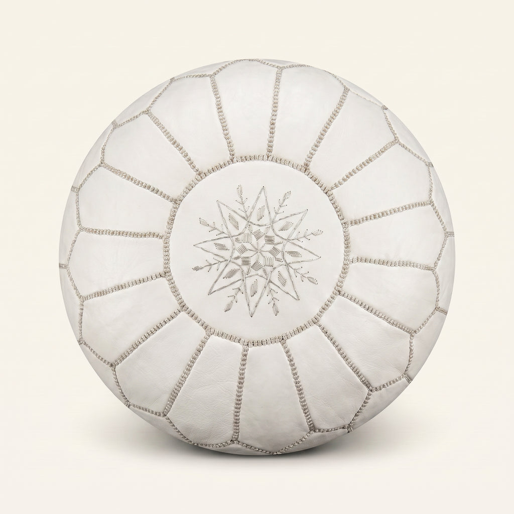 Authentic Moroccan Leather Pouf – Classic White