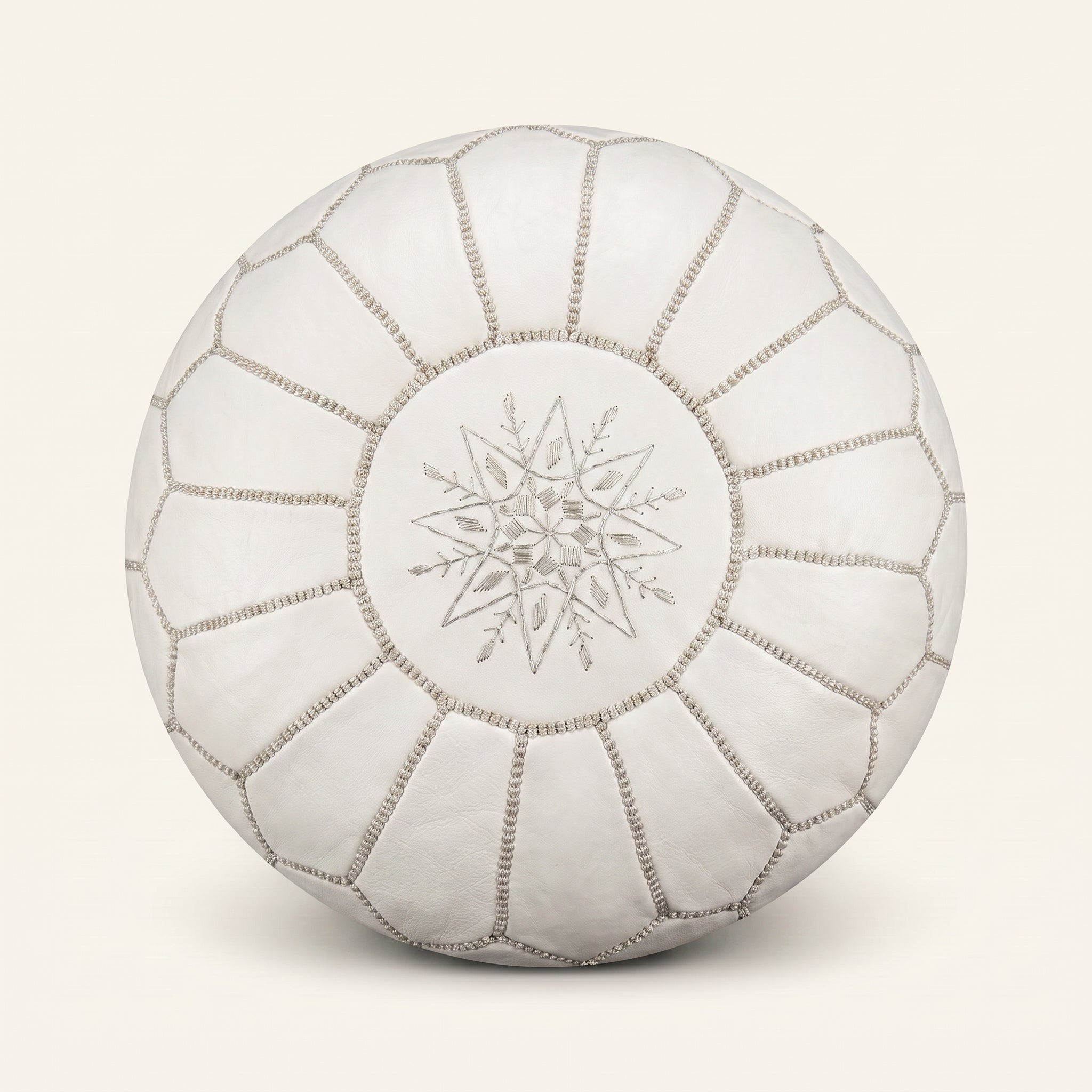 Authentic Moroccan Leather Pouf – Classic White