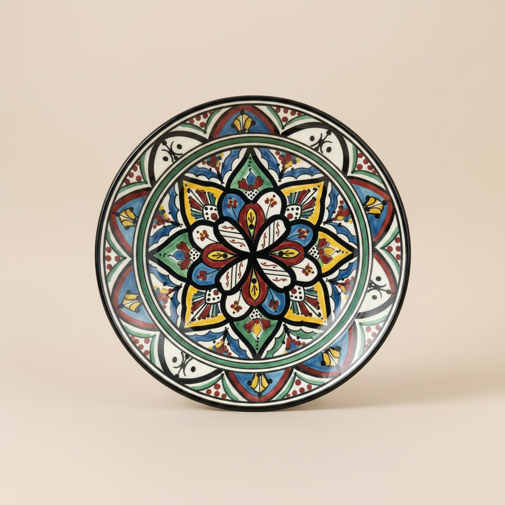 Multicolor Berber Moroccan Ceramic Plate - top-down view