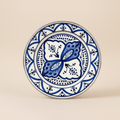 Moroccan ceramic plate cobalt blue zellige pattern front view