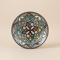 Multicolor Berber Moroccan Ceramic Decorative Plate with tribal geometric pattern, handmade in Safi
