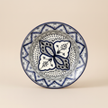 Cobalt Blue and White Moroccan Ceramic Decorative Plate with geometric zellige pattern, handmade in Safi
