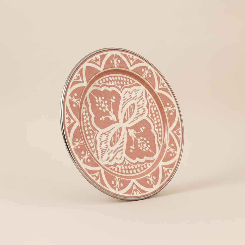 Moroccan ceramic plate desert rose terracotta side view