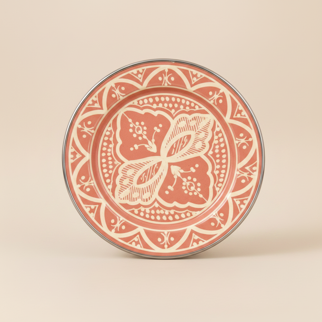 Moroccan ceramic plate desert rose terracotta overhead view